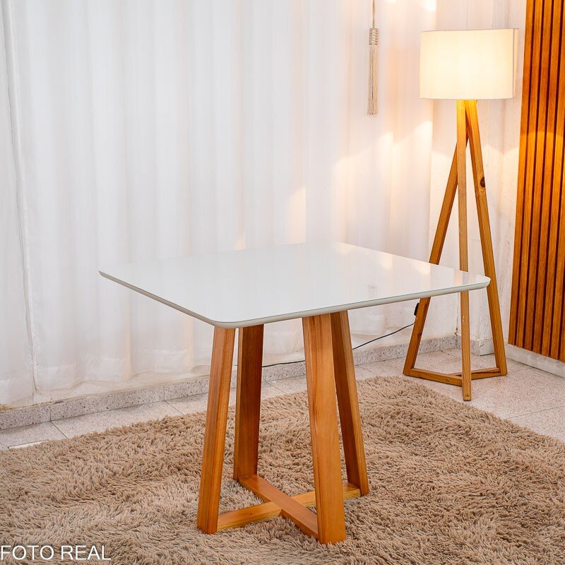 Mesa de Jantar Bali 90x90 Vidro Off Base Madeira + 4 Cadeiras Londres Veludo Chumbo Minas Plac - Entregue Montada - Imagem 9