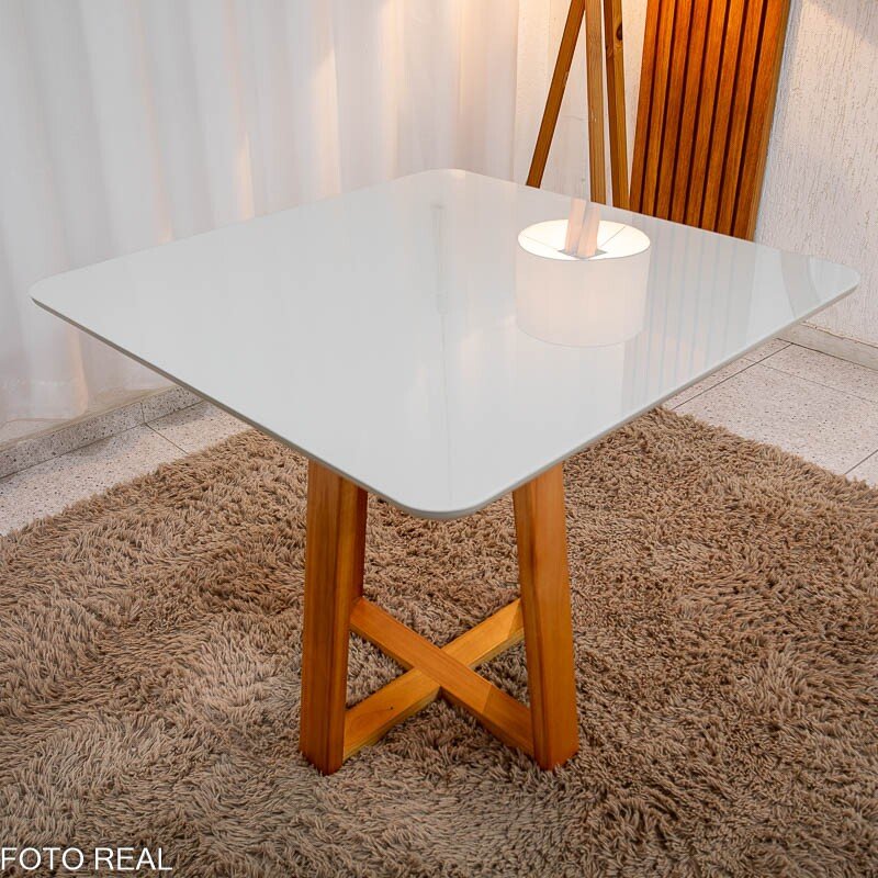 Mesa de Jantar Bali 90x90 Vidro Off Base Madeira + 4 Cadeiras Londres Veludo Chumbo Minas Plac - Entregue Montada - Imagem 10