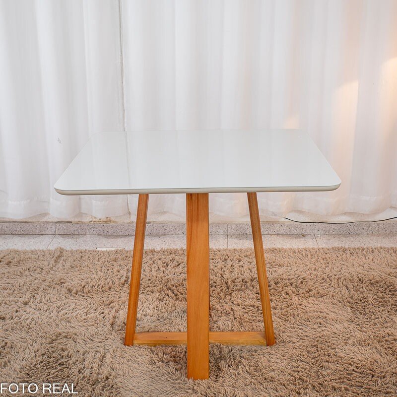 Mesa de Jantar Bali 90x90 Vidro Off Base Madeira + 4 Cadeiras Londres Veludo Chumbo Minas Plac - Entregue Montada - Imagem 11