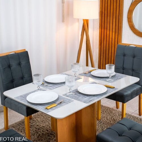 Alternative view of Mesa de Jantar Moscou 120x80 Vidro Off Base Cinamomo + 4 Cadeiras Londres Veludo Chumbo Minas Plac - Entregue Montada