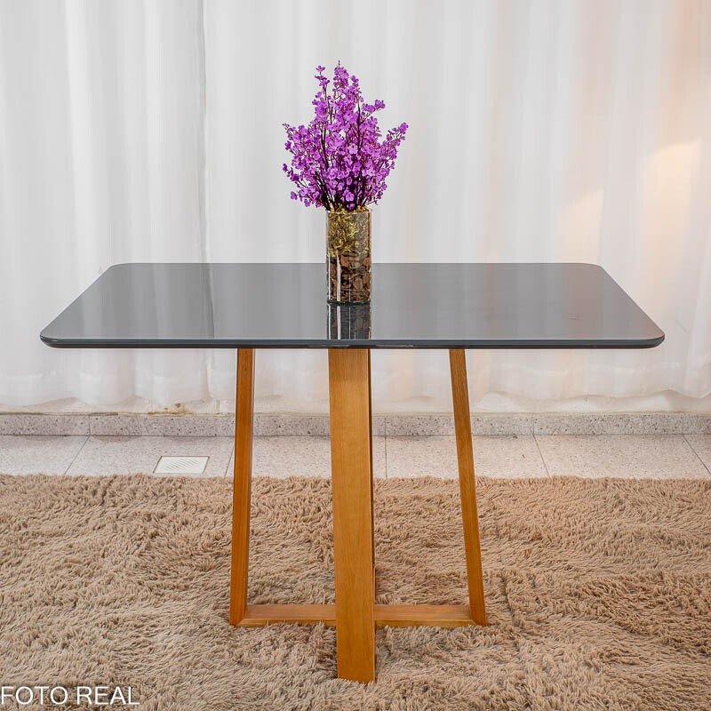Mesa de Jantar Pedro 120x80 Vidro Grafite Base Madeira + 4 Cadeiras Lisboa Veludo Cinza 507 Art Assento - Entregue Montada - Imagem 10