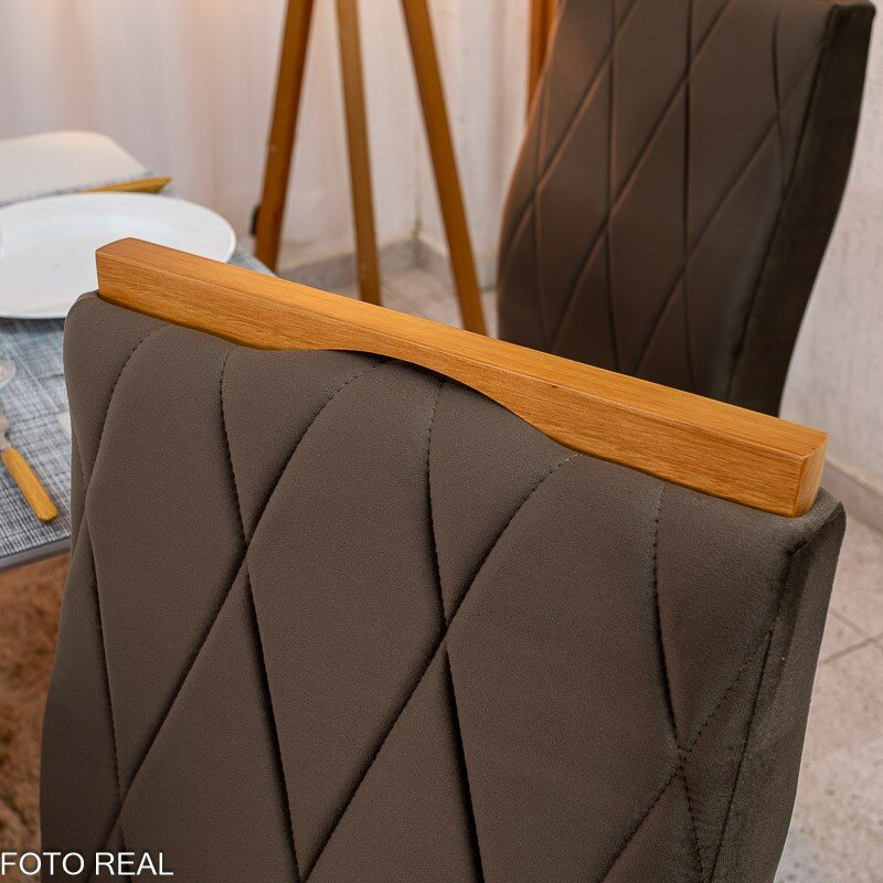 Mesa de Jantar Pedro 160x80 Vidro Off Base Madeira + 6 Cadeiras Lisboa Veludo Marrom 509 Art Assento - Entregue Montada - Imagem 8