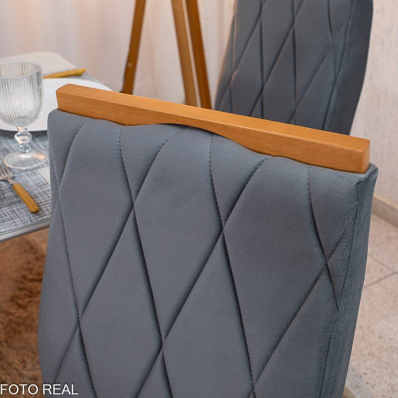 Mesa de Jantar Pedro 160x80 Vidro Off Base Madeira + 6 Cadeiras Lisboa Veludo Cinza 507 Art Assento - Entregue Montada - Imagem 8