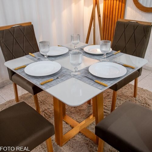 Alternative view of Mesa de Jantar Pedro 90x90 Vidro Off Base Madeira + 4 Cadeiras Lisboa Veludo Marrom 509 Art Assento - Entregue Montada