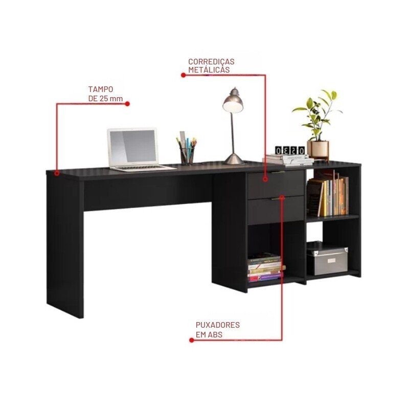 Mesa Office NT 2060 Preto Notável - 2 Opções de Montagem - Imagem 3