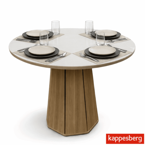 Base Mesa de Jantar Jade BA54 Redonda 105x105 Vidro Off Base MDF - Kappesberg
