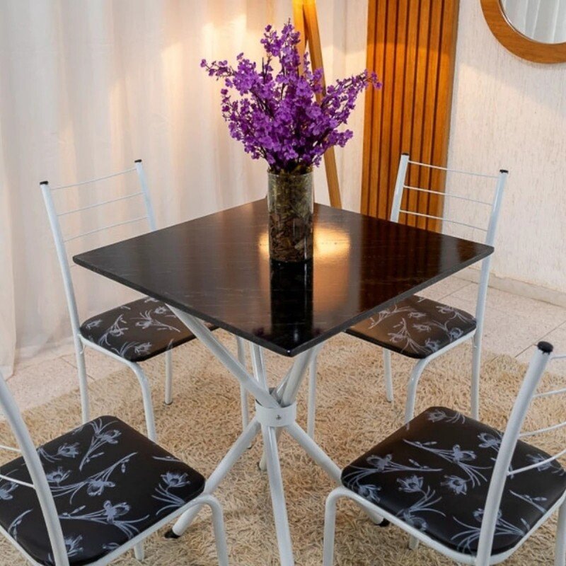 Mesa Rio Base Ipanema Branco Tampo Preto MDF 68X68 4 Cadeiras Rio Assento Preto - Teixeira - Imagem 2