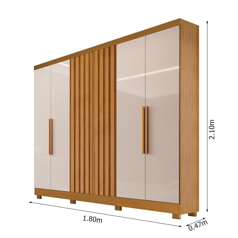 Guarda-roupa 1,80m Cabo Frio Nature/Off 6 Portas 2 Gavetas 100% MDF - Bianchi - Imagem 3
