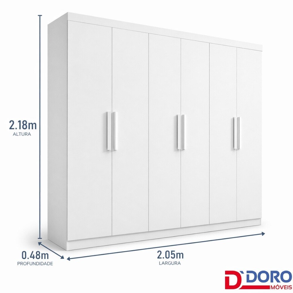 Guarda-roupa Casal 2,05m Colibri Branco 6 Portas 6 Gavetas - D Doro - Imagem 3