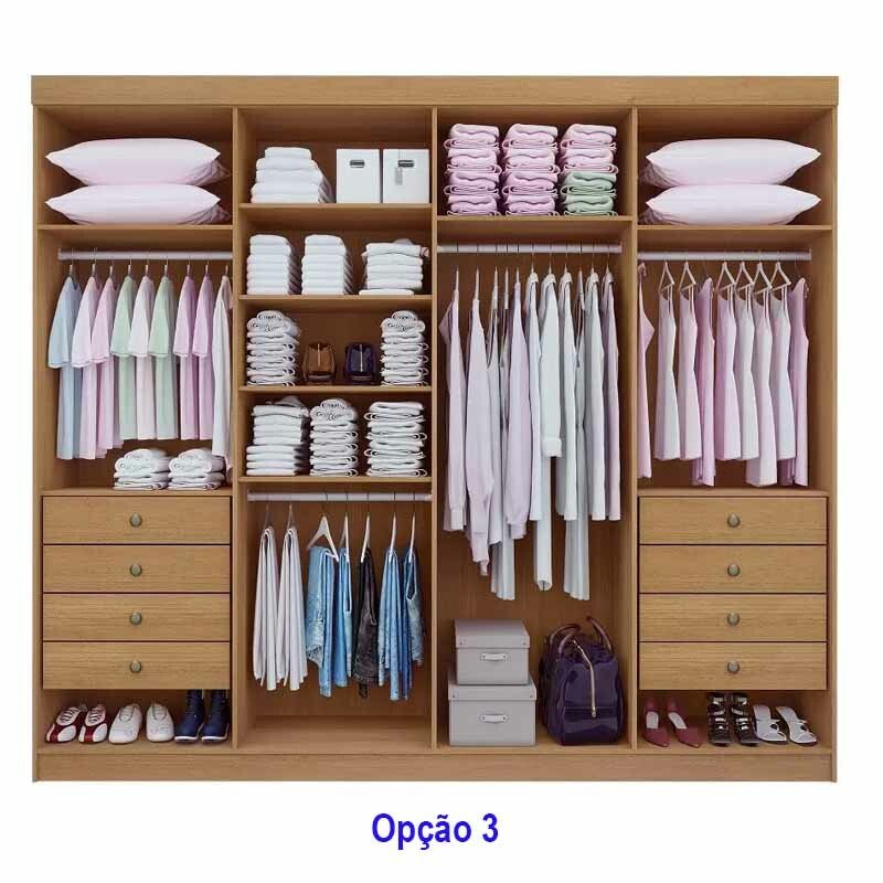 Guarda-roupa Casal 2,75m Daymond Cinamomo/Off Ripado 8 Portas 8 Gavetas 100% MDF - D Doro - Imagem 3