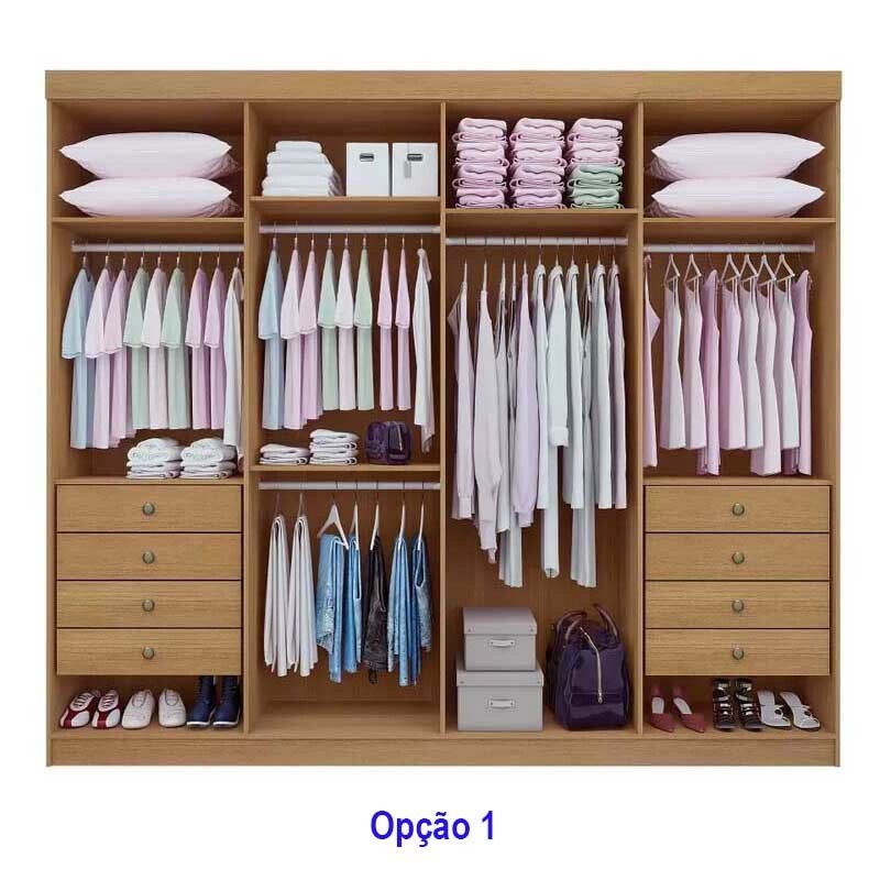 Guarda-roupa Casal 2,75m Daymond Cinamomo/Off Ripado 8 Portas 8 Gavetas 100% MDF - D Doro - Imagem 2
