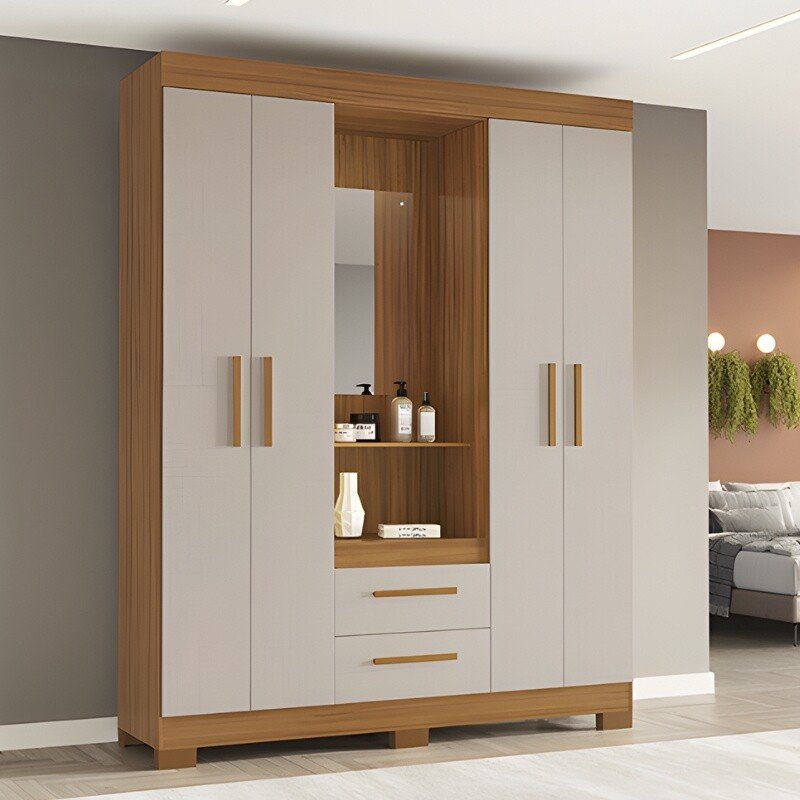Guarda-roupa Solteiro 1,38m NT 6055 Freijó/Off 4 Portas 2 Gavetas com Pés - Notável - Imagem 3