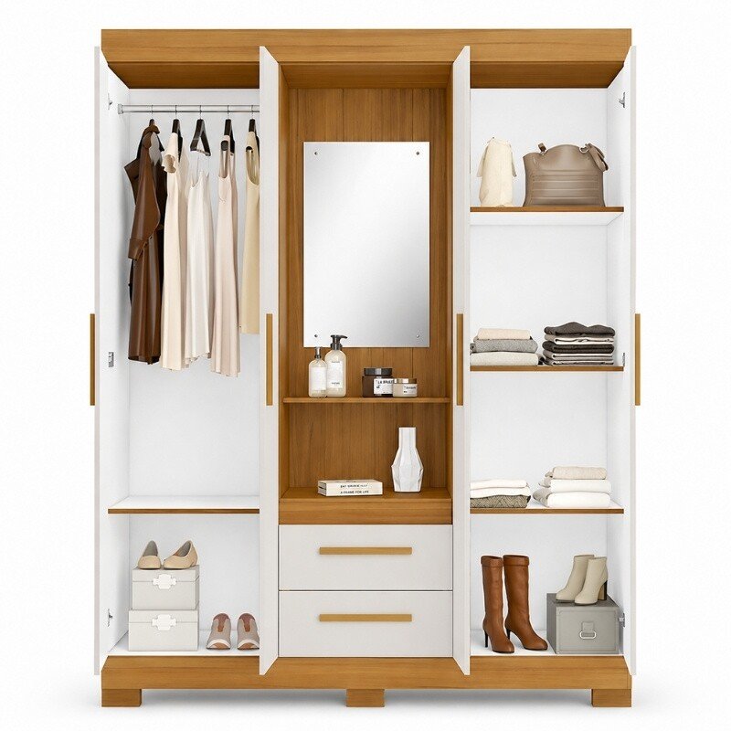 Guarda-roupa Solteiro 1,38m NT 6055 Freijó/Off 4 Portas 2 Gavetas com Pés - Notável - Imagem 2