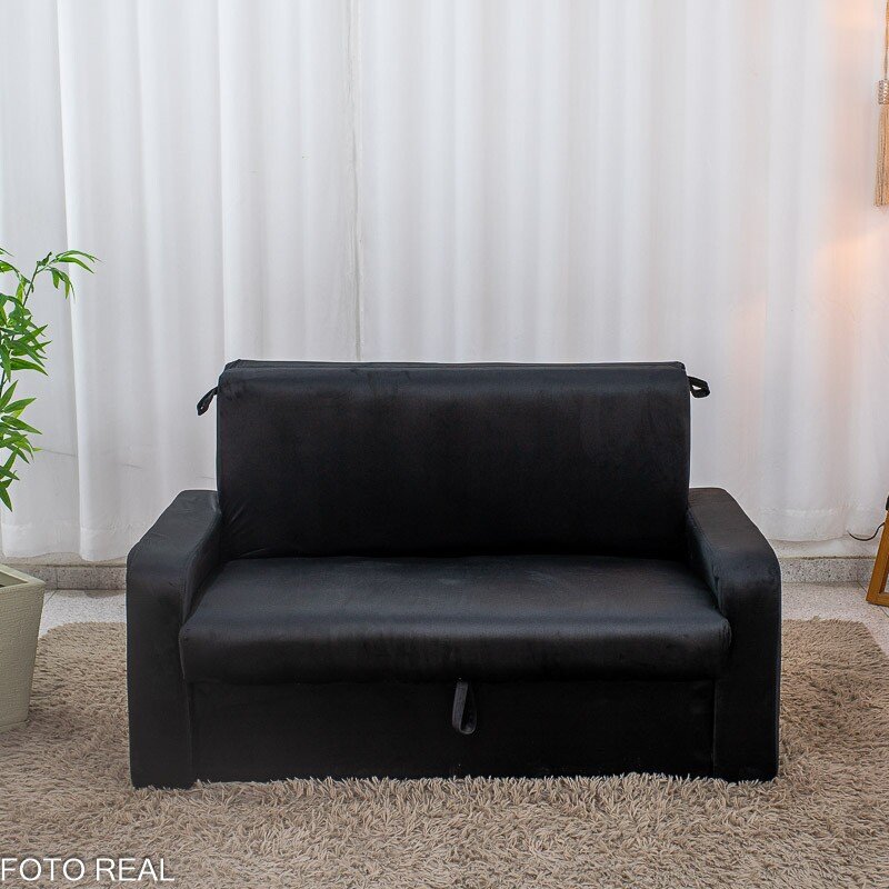 Sofá Cama Daiane Veludinho Preto 379/451 com Baú - 1,40m - Imagem 5