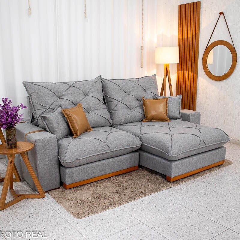 Sofá Retrátil Reclinável Malibu 2,50m Linho Cinza 1008 - D33 e Molas Ensacadas - Imagem 2