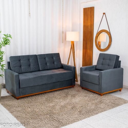 Sofá 3 Lugares Áustria + Poltrona Áustria Veludo Grafite A15