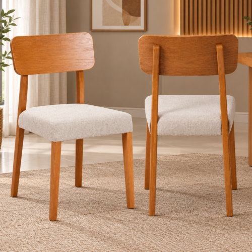 Conjunto 2 Cadeiras KR 107 em Madeira Maciça e Encosto Laminado – Chenile Linho