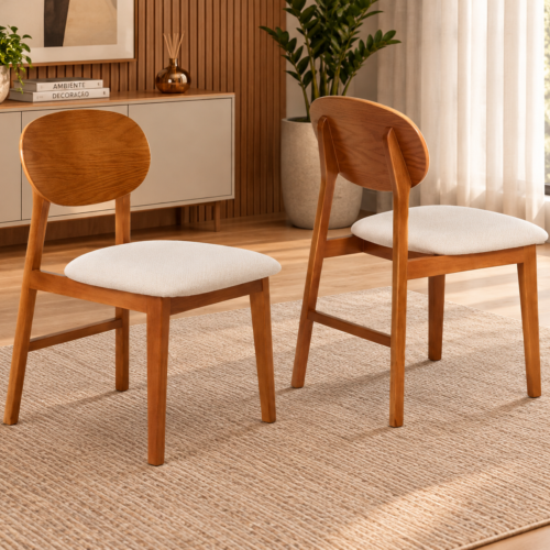 Conjunto 2 Cadeiras KR 029 em Madeira Maciça e Encosto Laminado – Chenile Linho