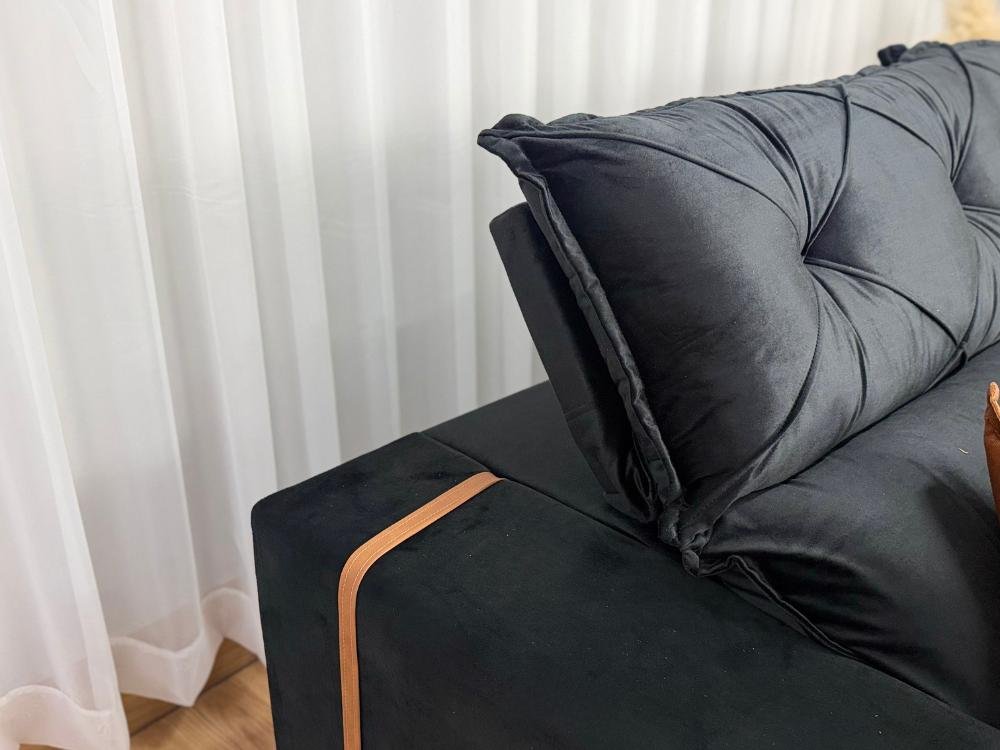 Sofá Retrátil Reclinável Pleno 2.50 - Preto Veludo - Imagem 7