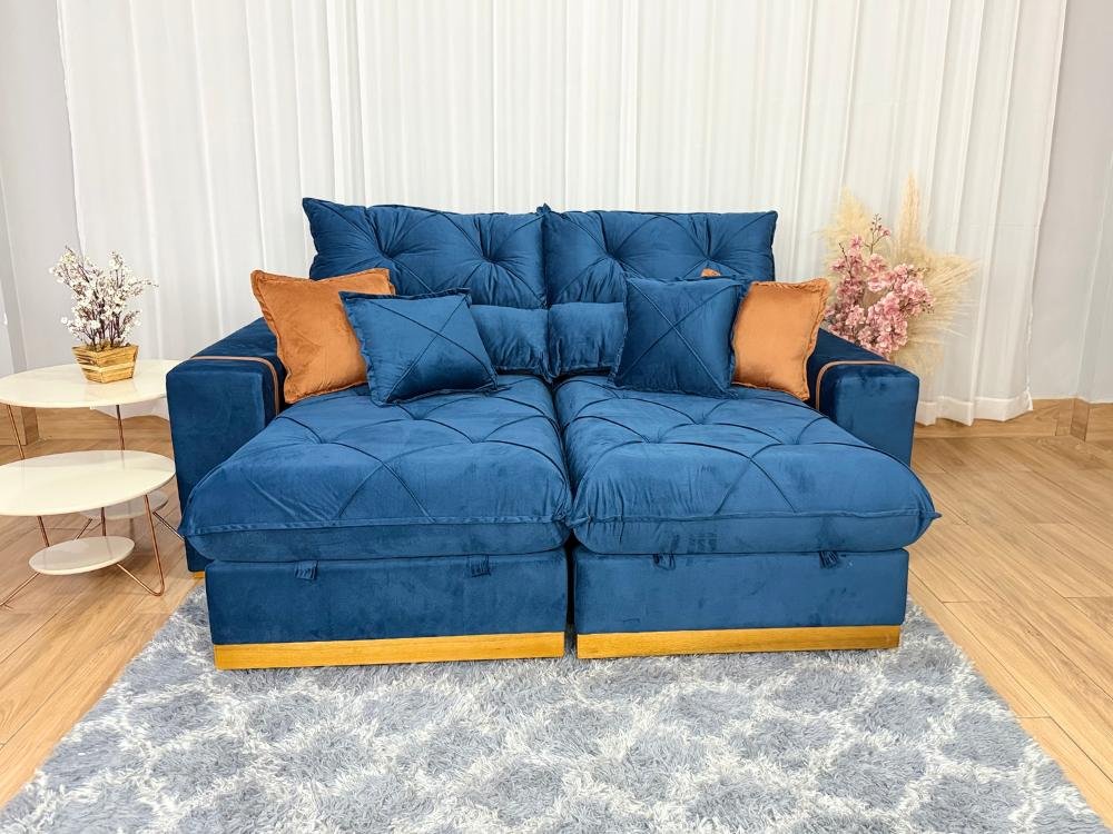 Sofá Retrátil Reclinável Pleno 2.30m - Azul Veludo - Imagem 2