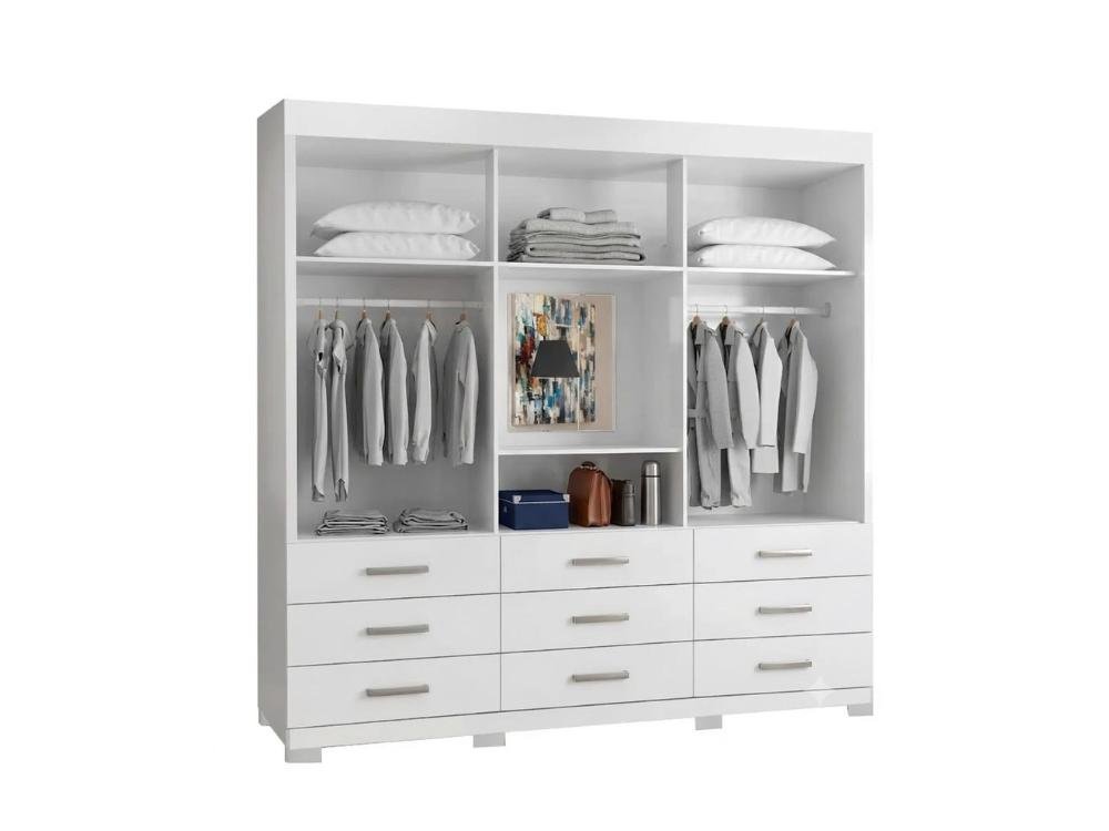 Guarda-Roupa Itapema II 3 portas de correr com espelho 9 gavetas - Branco - Imagem 3