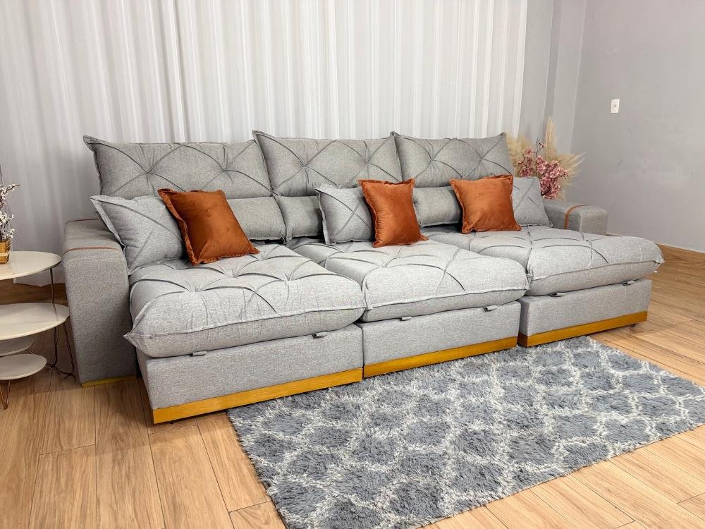Sofá Retrátil Reclinável Pleno 3 Módulos 2.90m - Cinza Linho