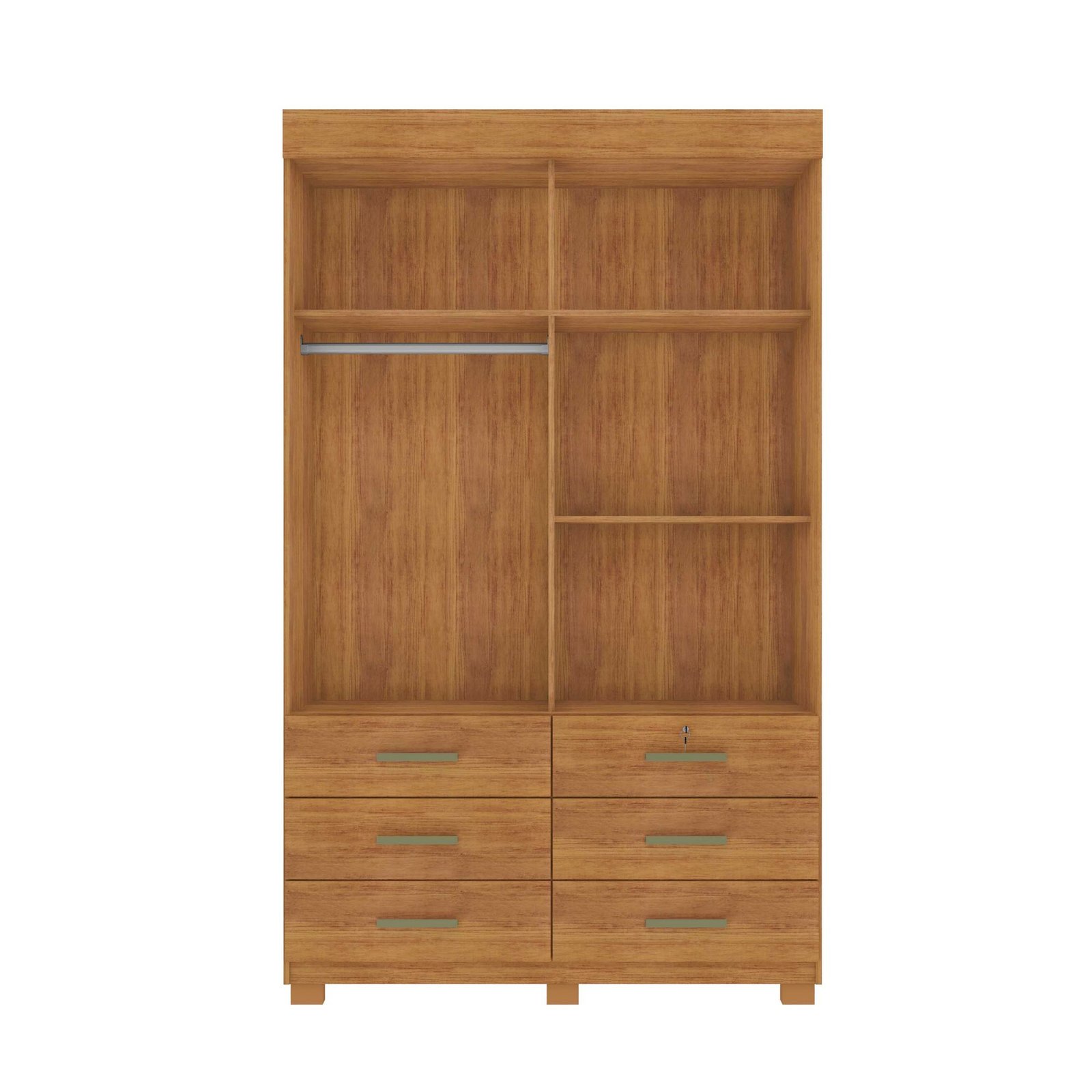 Guarda-Roupa Buzios 2 portas de correr Sem espelho 6 gavetas - Cedro/Areia - Imagem 2