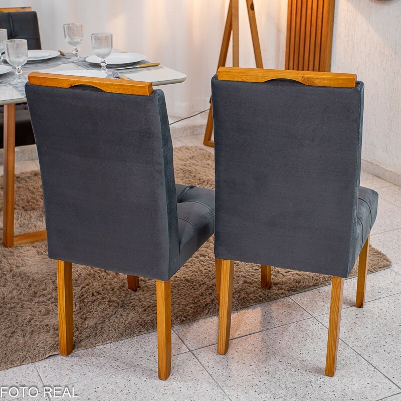 Mesa de Jantar Bali 120x80 Vidro Off Base Madeira + 4 Cadeiras Londres Veludo Chumbo Minas Plac - Entregue Montada - Imagem 11