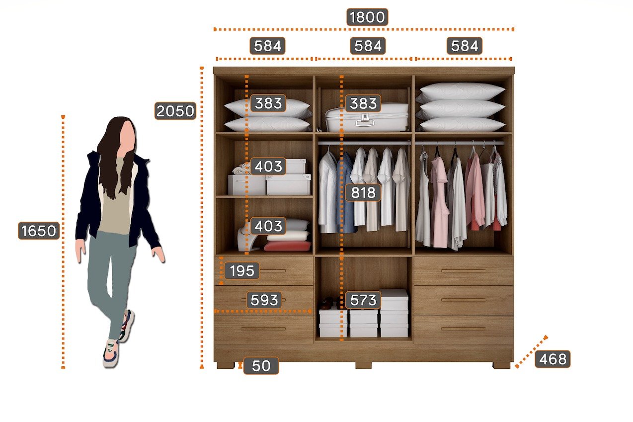Guarda-Roupa Encant 6 Portas 6 Gavetas c/Pés 1.80m - Cumaru/Fendi - Imagem 4