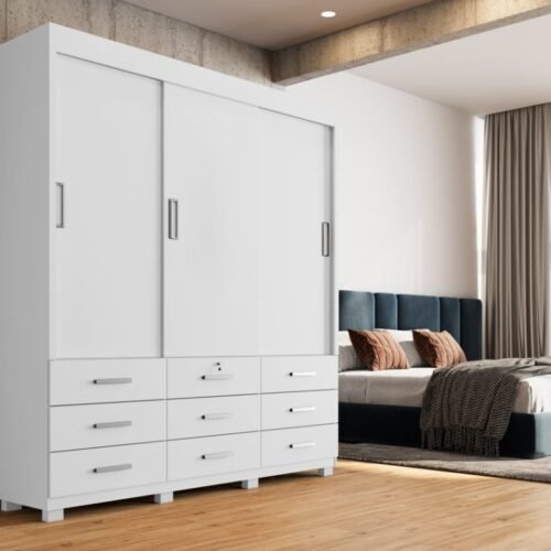 Guarda-Roupa Itapema II 3 portas de correr Sem espelho 9 gavetas - Branco