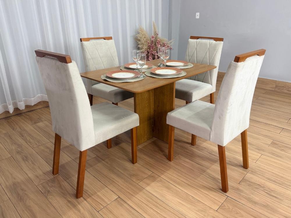 Mesa de Jantar Salinas 1.20x0.80 s/Vidro c/4 Cadeiras Isa - Cinamomo/Bege Veludo - Imagem 5