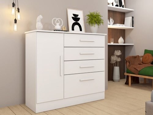 Cômoda Sapateira Chicago 4 Gavetas 1 Porta Tcil - Branco