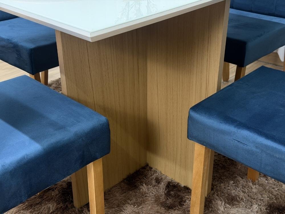 Mesa de Jantar Helo 1.20x0.90 Com 4 Cadeiras Jasmim - Freijó/Off White/Azul Veludo - Imagem 2
