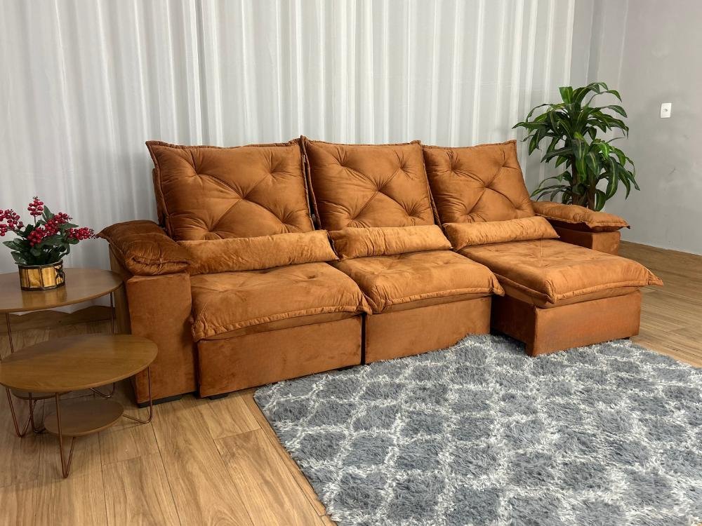 Sofá Retrátil Reclinável Porto Madero 2.70m- Terracota Veludo - Imagem 2