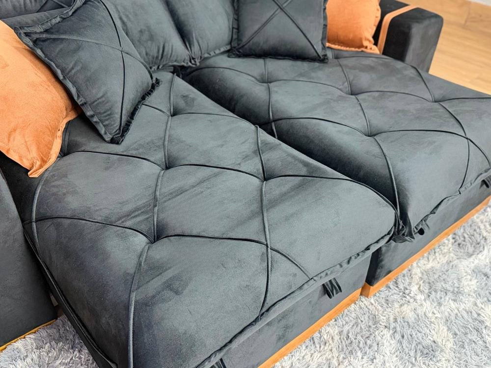 Sofá Retrátil Reclinável Pleno 2.50 - Preto Veludo - Imagem 6