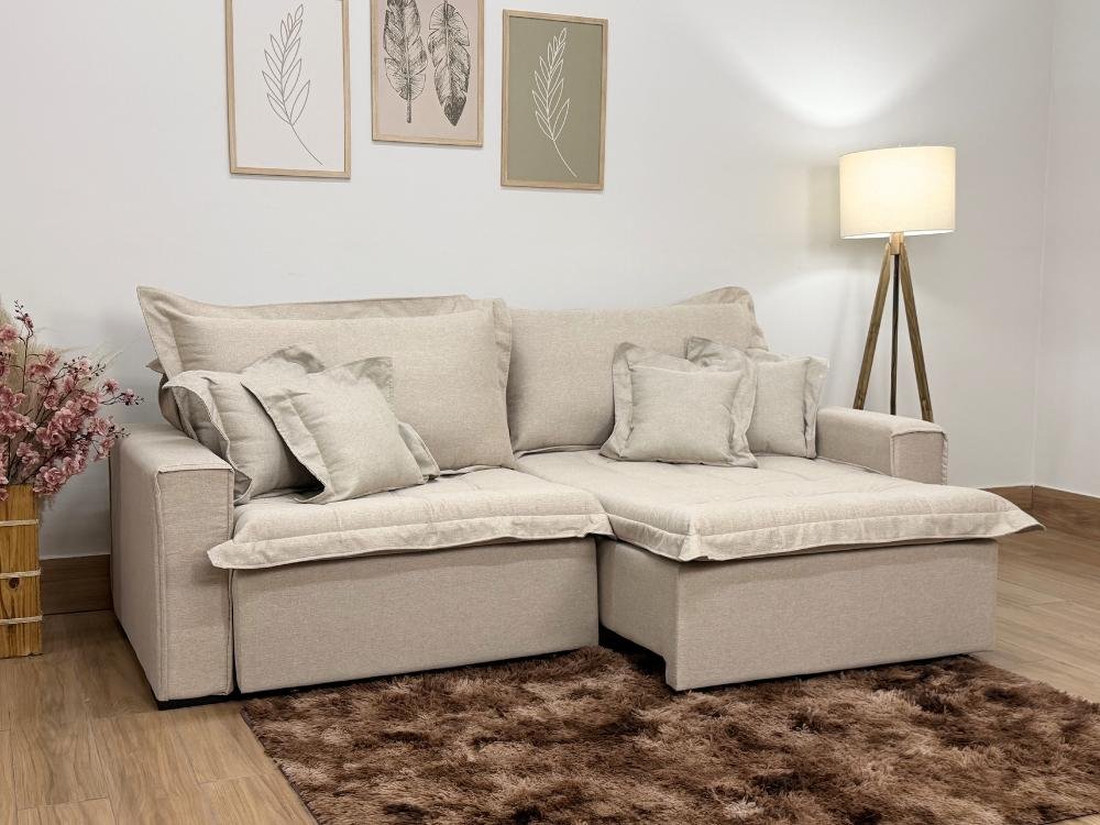 Sofá Cama Retrátil Reclinável Bolt 2.80m Mod.120 - Bege Linho - Imagem 2