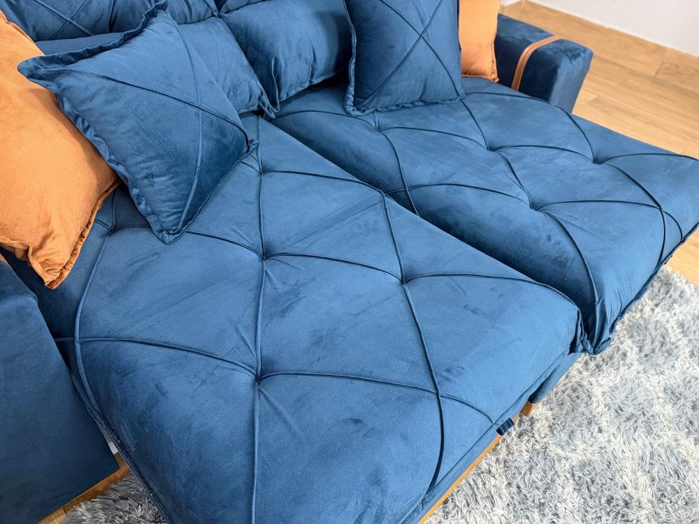 Sofá Retrátil Reclinável Pleno 2.50 - Azul Veludo - Imagem 6