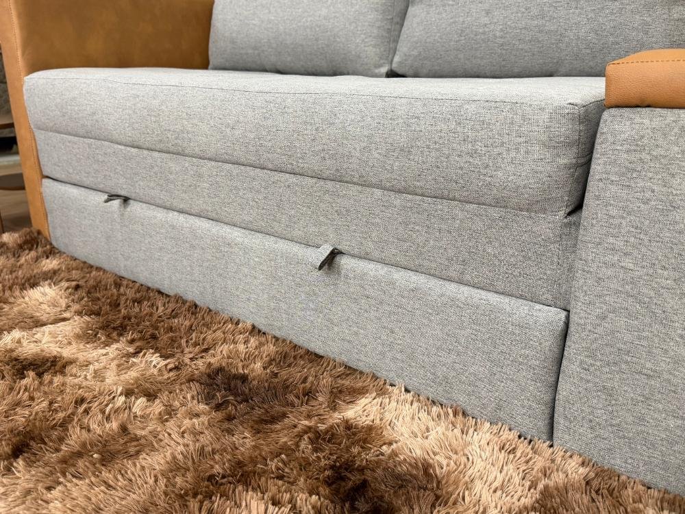 Sofa Cama Anis 1.60m - Cinza Linho/Marrom Courino - Imagem 5