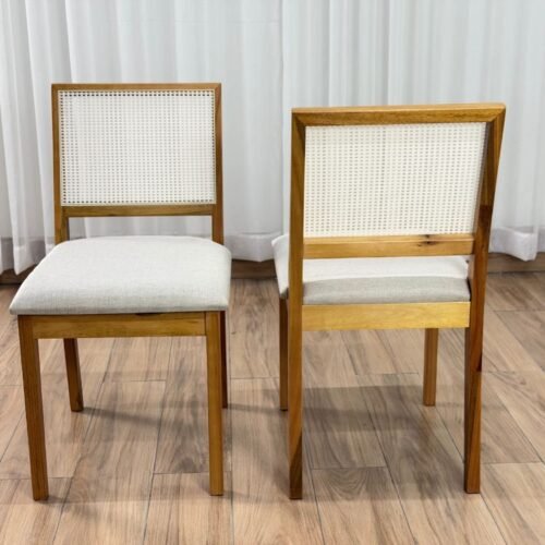 Conjunto Cadeiras Valencia 2 unidades - Mel Ratam/Bege linho