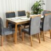 Mesa de Jantar Alegra 1.60x0.80 Com 6 Cadeiras Isa - Cinamomo/Off White/Cinza