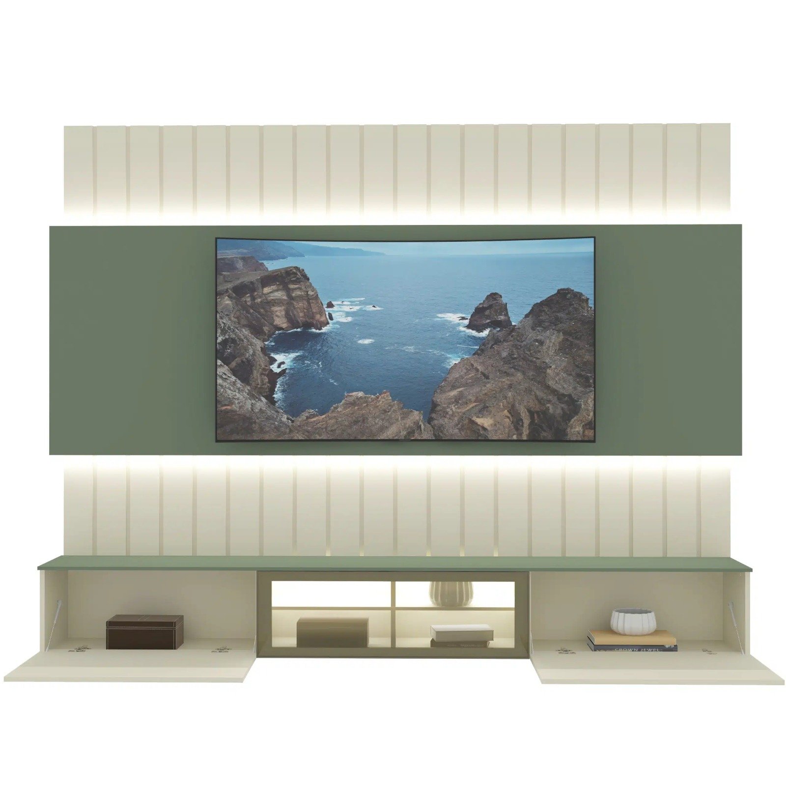 Home Suspenso Soberano Reflecta Ripado c/Led - Off White/Verde - Imagem 2