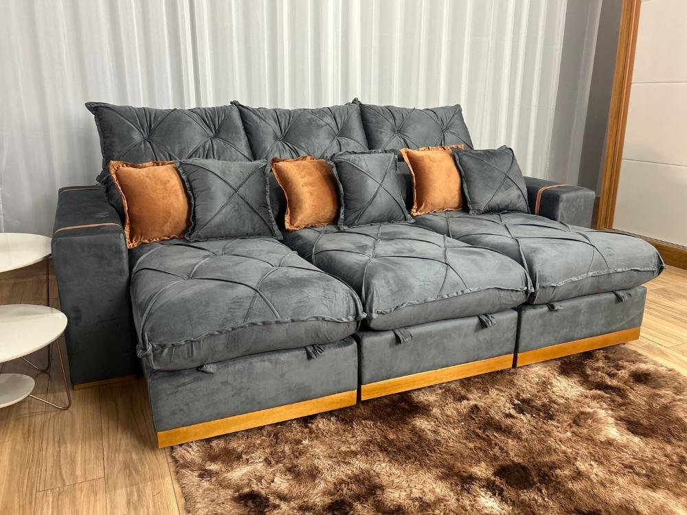 Sofá Retrátil Reclinável Pleno 3 Módulos 2.60m - Cinza Veludo