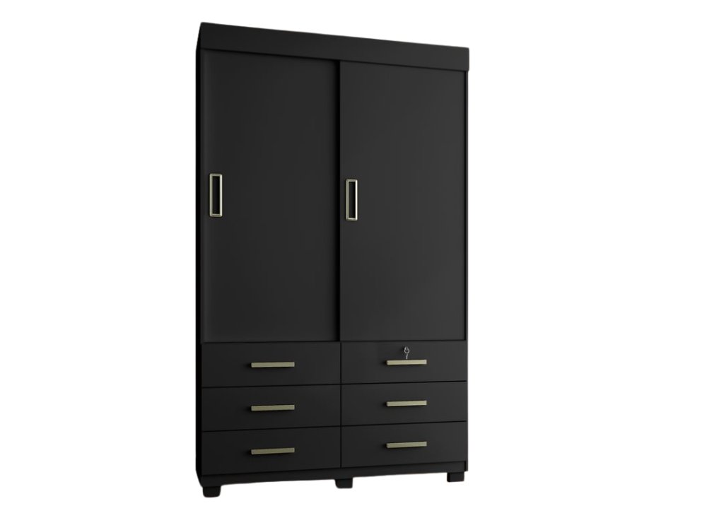 Guarda-Roupa Buzios 2 portas de correr Sem espelho 6 gavetas - Preto - Imagem 3