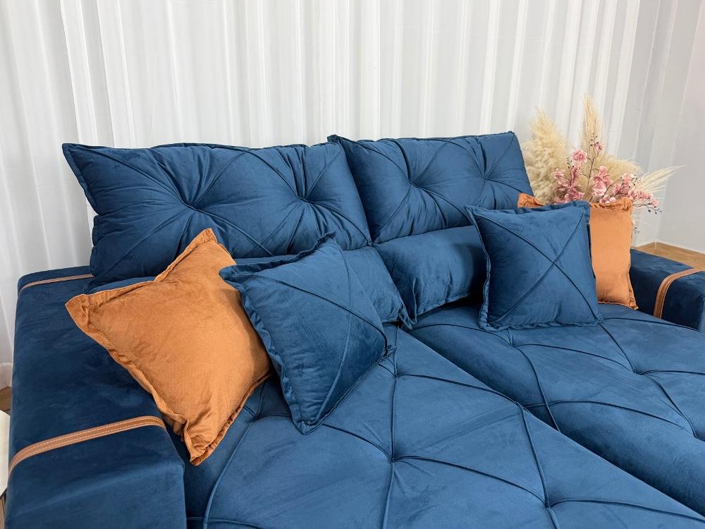 Sofá Retrátil Reclinável Pleno 2.10m - Azul Veludo - Imagem 7