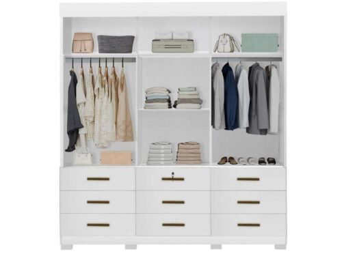 Guarda-Roupa Itapema II 3 portas de correr com espelho 9 gavetas - Branco - Imagem 2