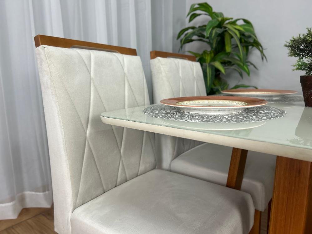 Mesa de Jantar Bali 1.20x0.80 Com 4 Cadeiras Isa - Cinamomo/Off White/Bege Veludo - Imagem 5