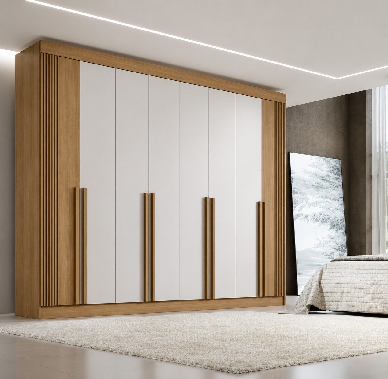 Guarda-Roupa Daymond 8 Portas e 8 Gavetas Ripado - Cinamomo/Off White