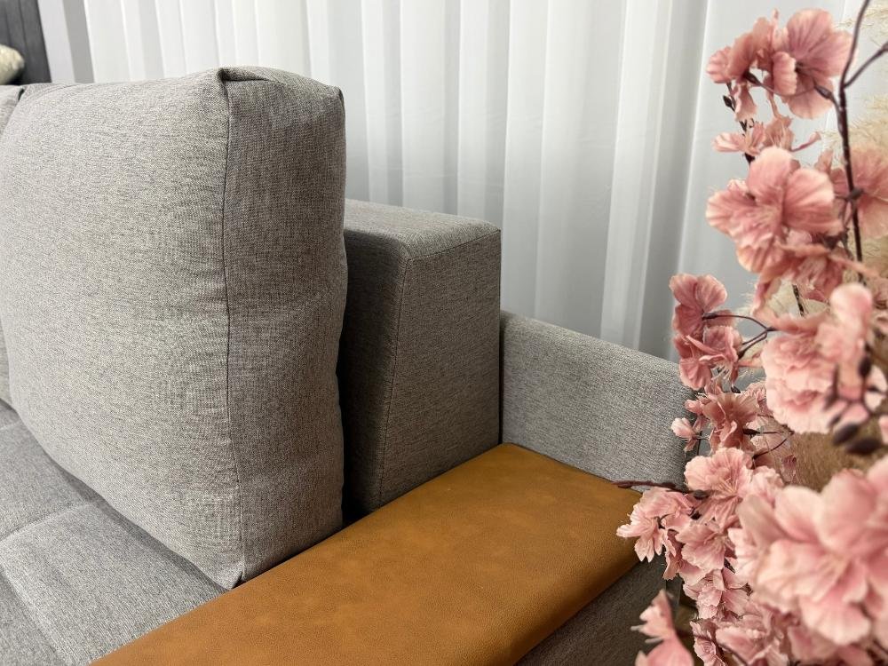 Sofa Cama Anis 1.60m - Cinza Linho/Marrom Courino - Imagem 7