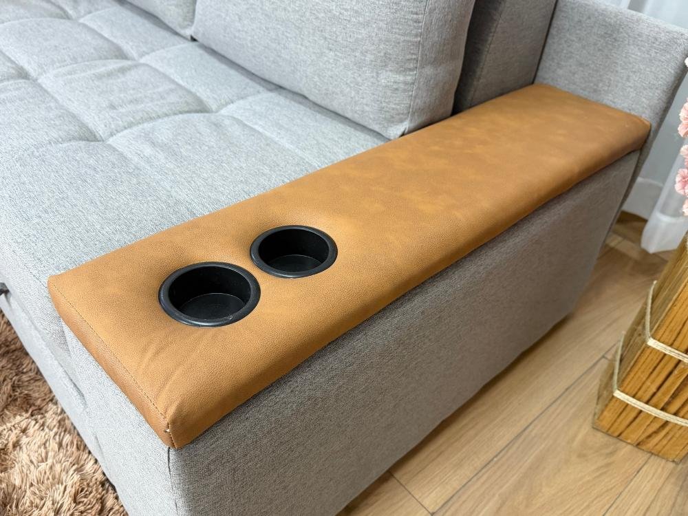 Sofa Cama Anis 1.60m - Cinza Linho/Marrom Courino - Imagem 6