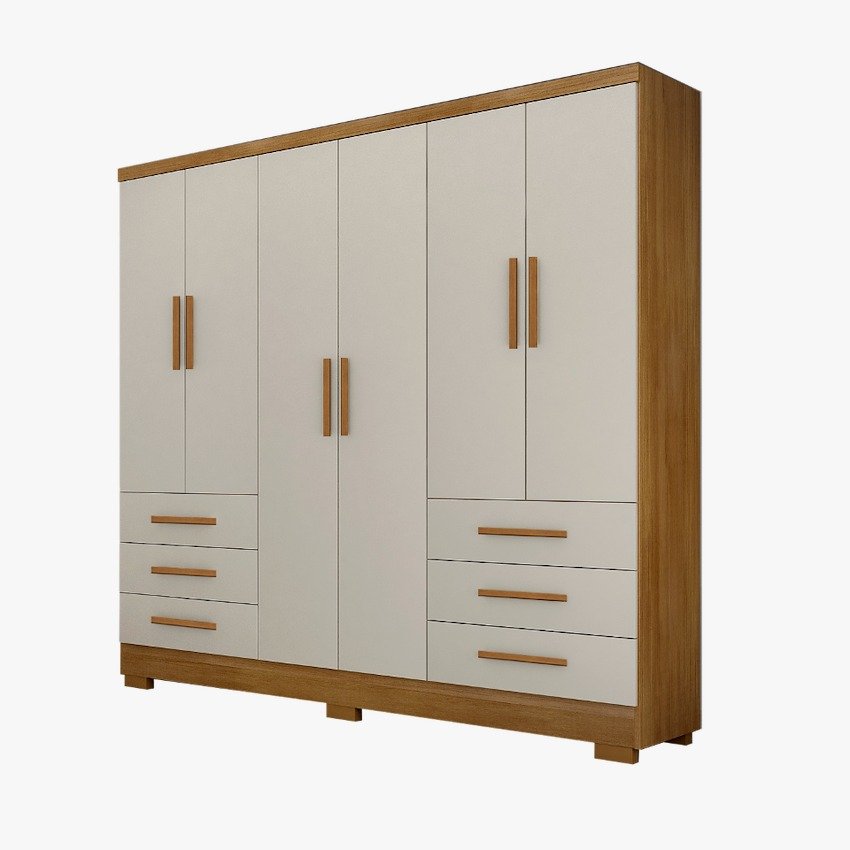 Guarda-Roupa Encant 6 Portas 6 Gavetas c/Pés 1.80m - Cumaru/Fendi - Imagem 3